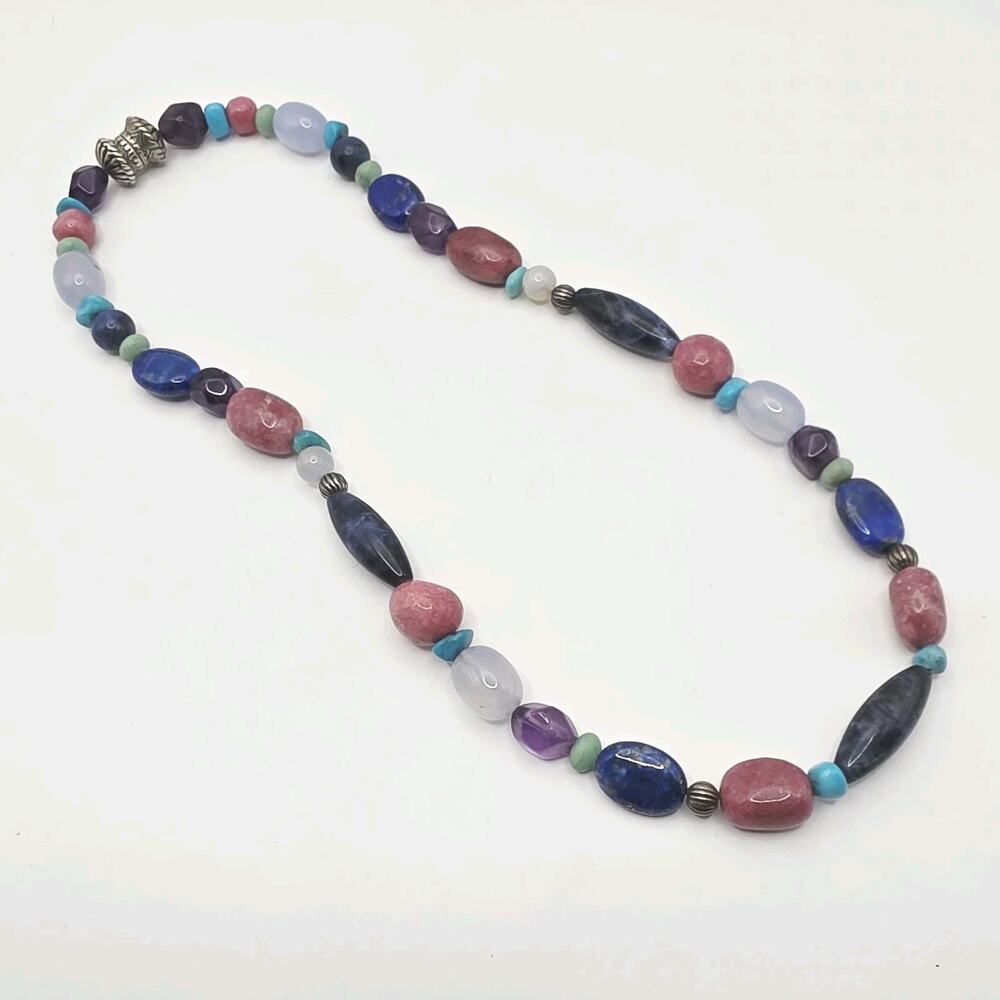 Carolyn Pollack Sterling Silver Beaded Multi Gemstone Necklace Lapis Amethyst